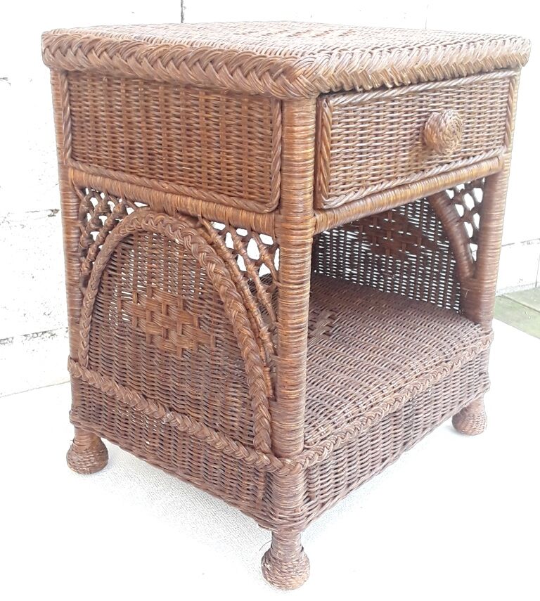 Wicker and rattan bedside table