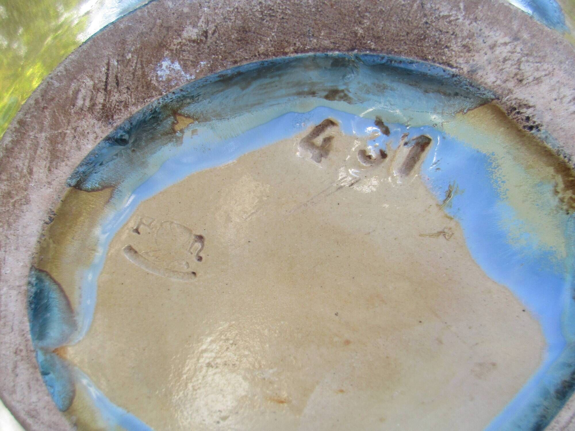 Vase grès de Pierrefonds signature au heaume FH glaçure bleu numéroté 431