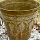 Persian Brass Champagne Bucket, Hand Engraved Ram Head Handles