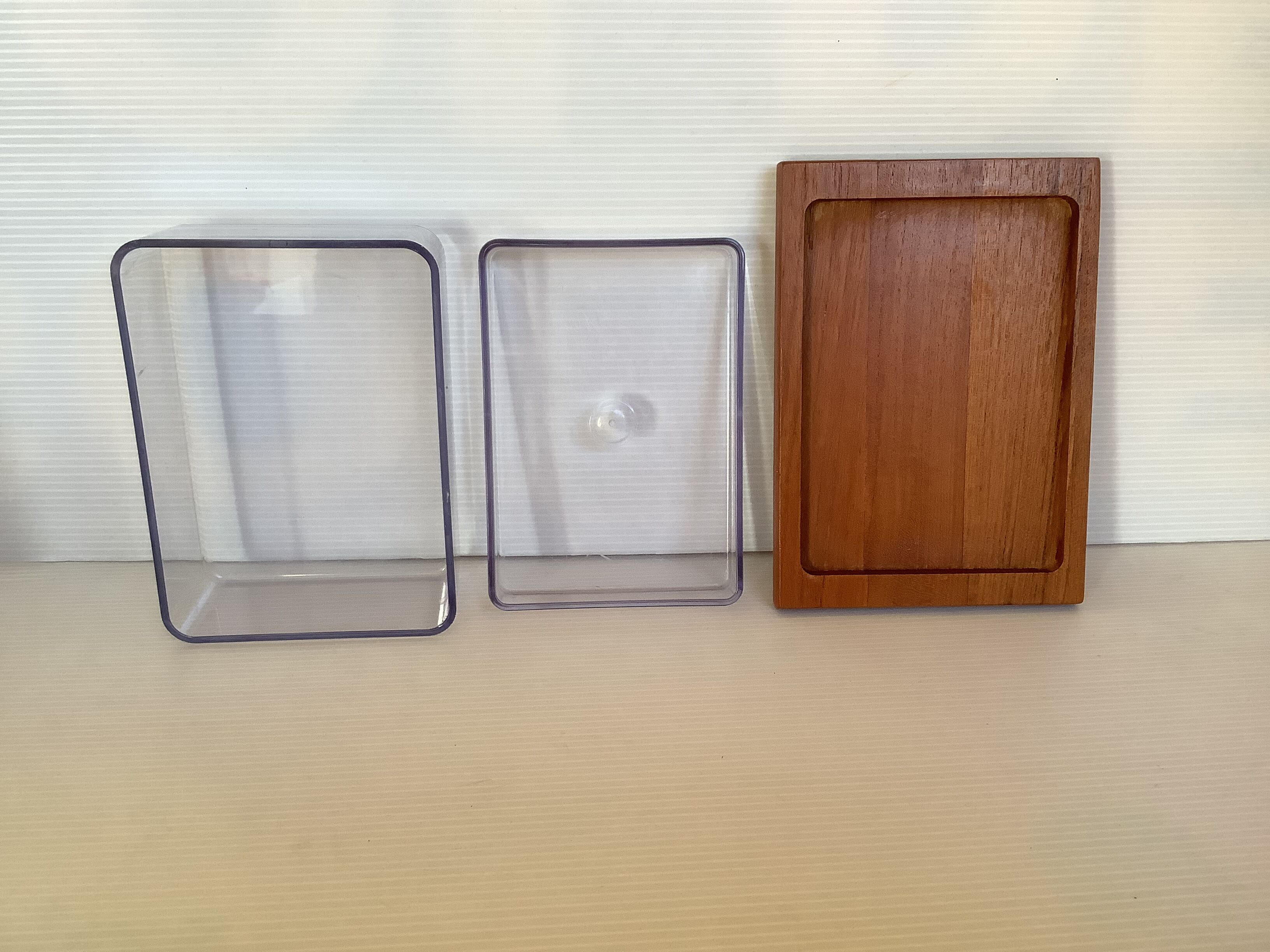 Teak and plastic butter dish