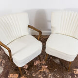 Pair of white cream boucle cocktail chairs, 1950s