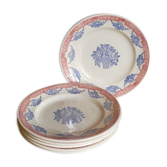 Six assiettes Art-Déco en faïence de Longwy  service"Normandie"