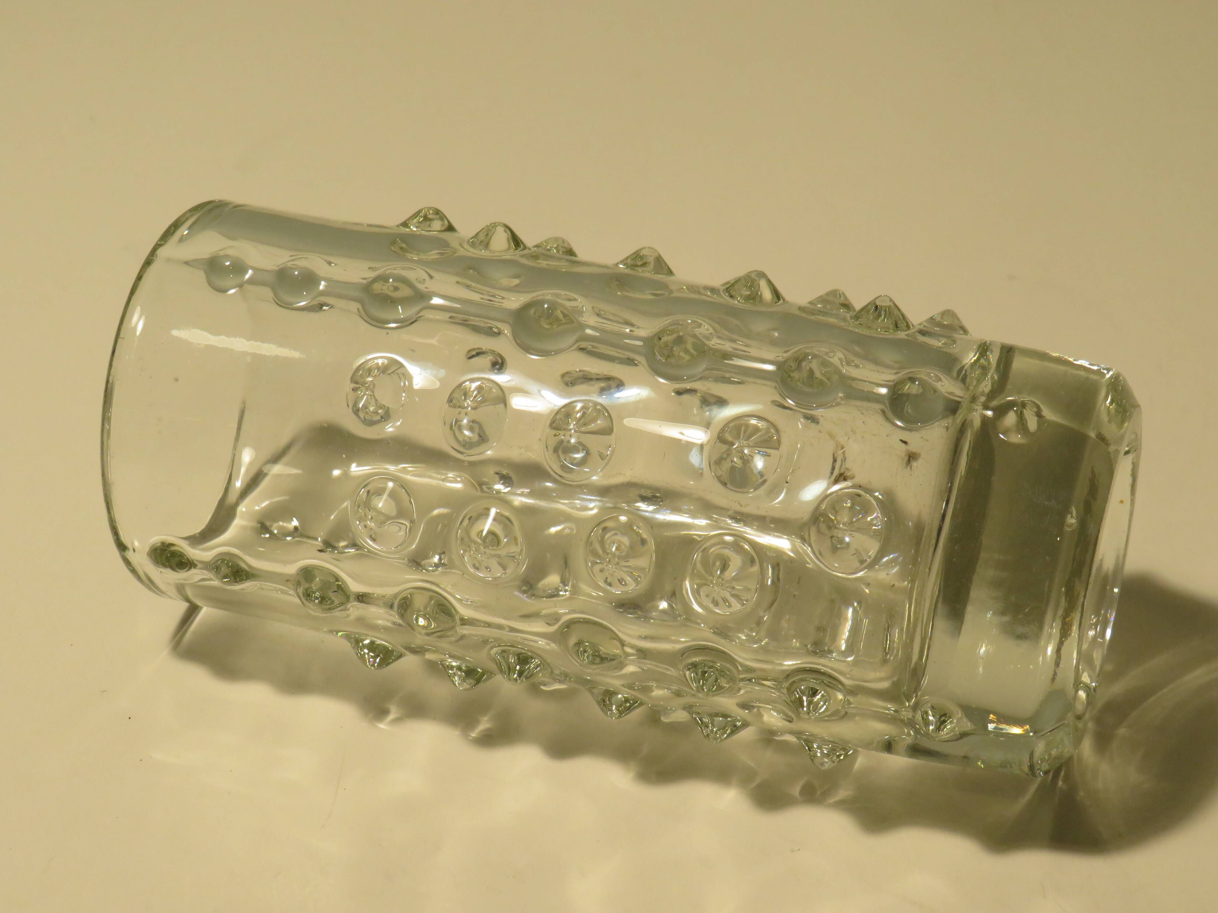 Brutalist transparent glass vase, Pavel Panek 1971
