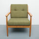 1960s armchair in cherrywood, new cushions in green