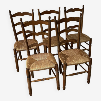 5 oak and straw chairs