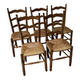 5 oak and straw chairs