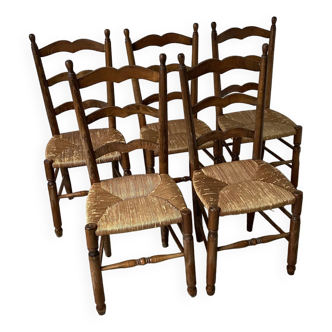 5 oak and straw chairs