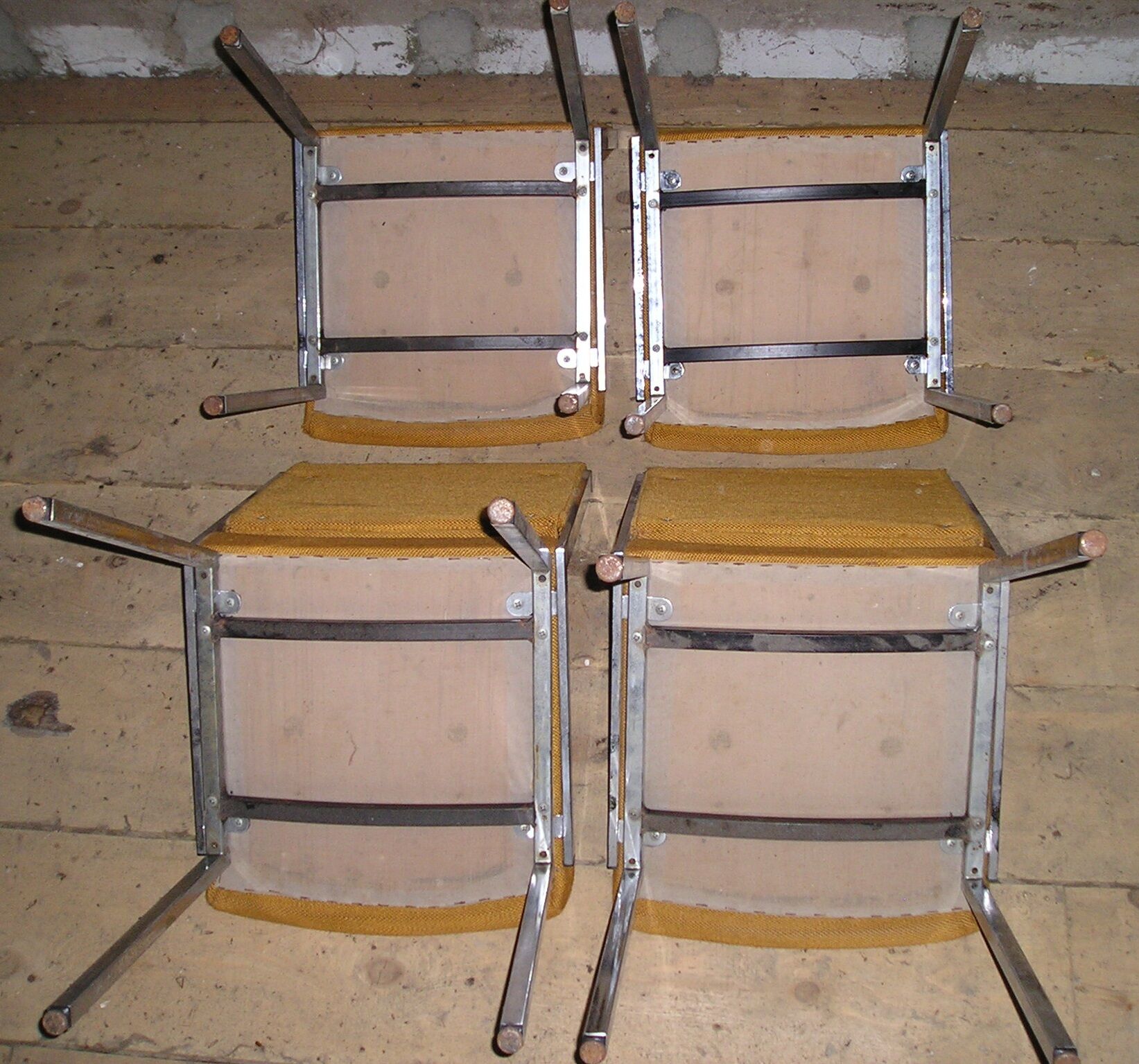 Set of 4 chrome metal chairs and 1970 fabric