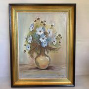 Painting of a bouquet of blue flowers, oil on canvas, signed.