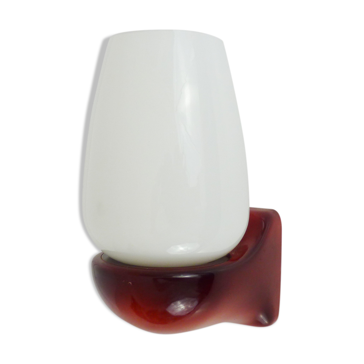 Vintage wall lamp in burgundy pvc and globe in white opaline. Year 70