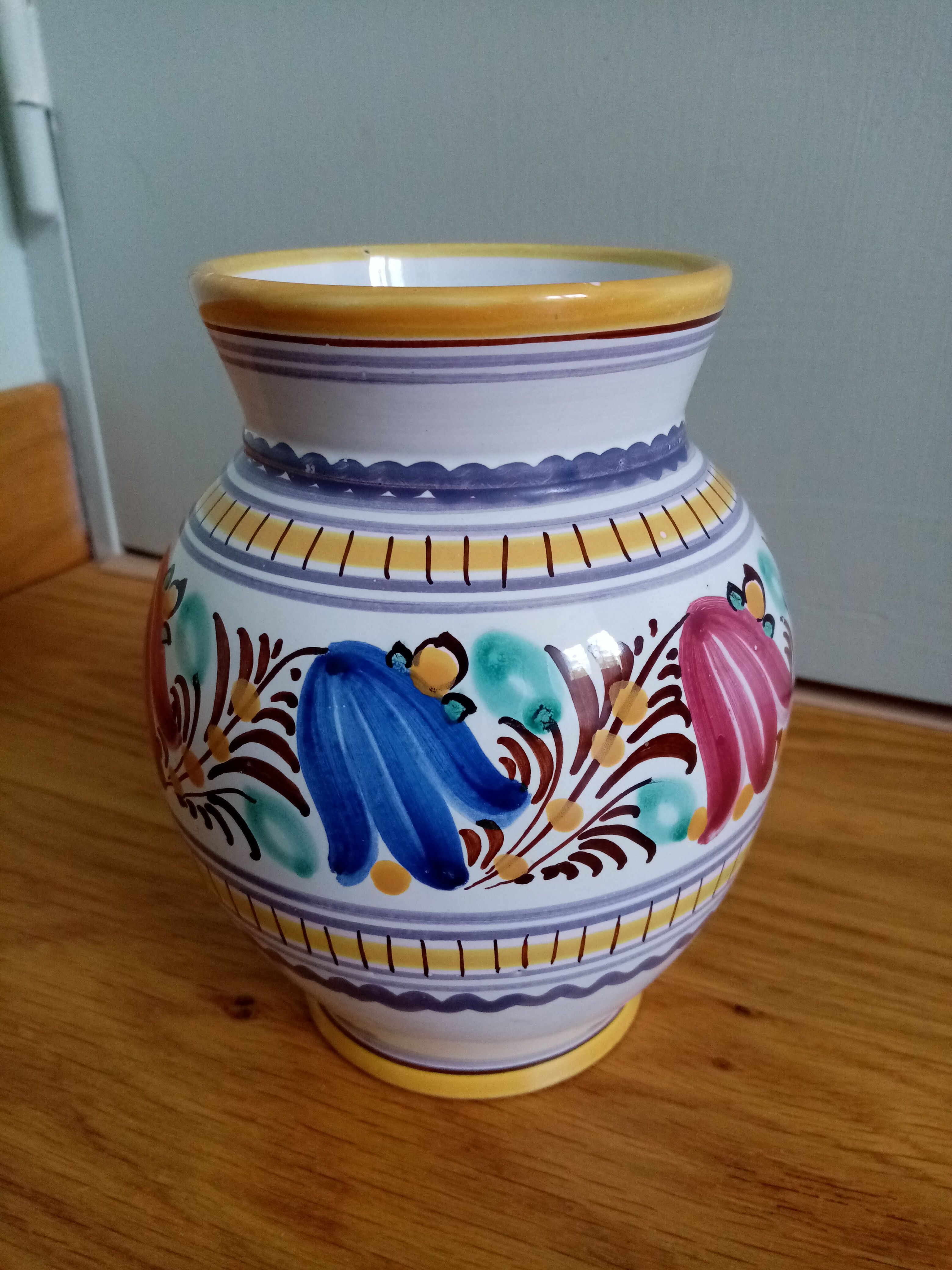 Enamelled ceramic vase with hand-painted décor