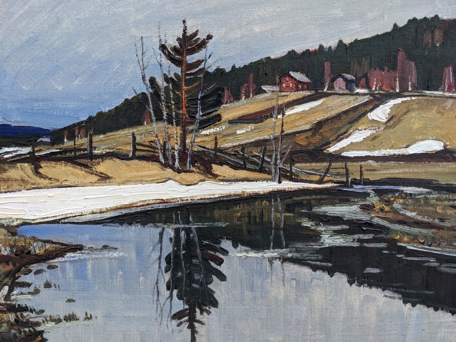 1948 Mid-Century Modern Swedish "Still" Vintage Landscape Oil Painting, Framed