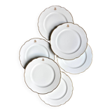 6 scalloped dinner plates in gilded and monogrammed Paris porcelain