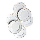 6 scalloped dinner plates in gilded and monogrammed Paris porcelain