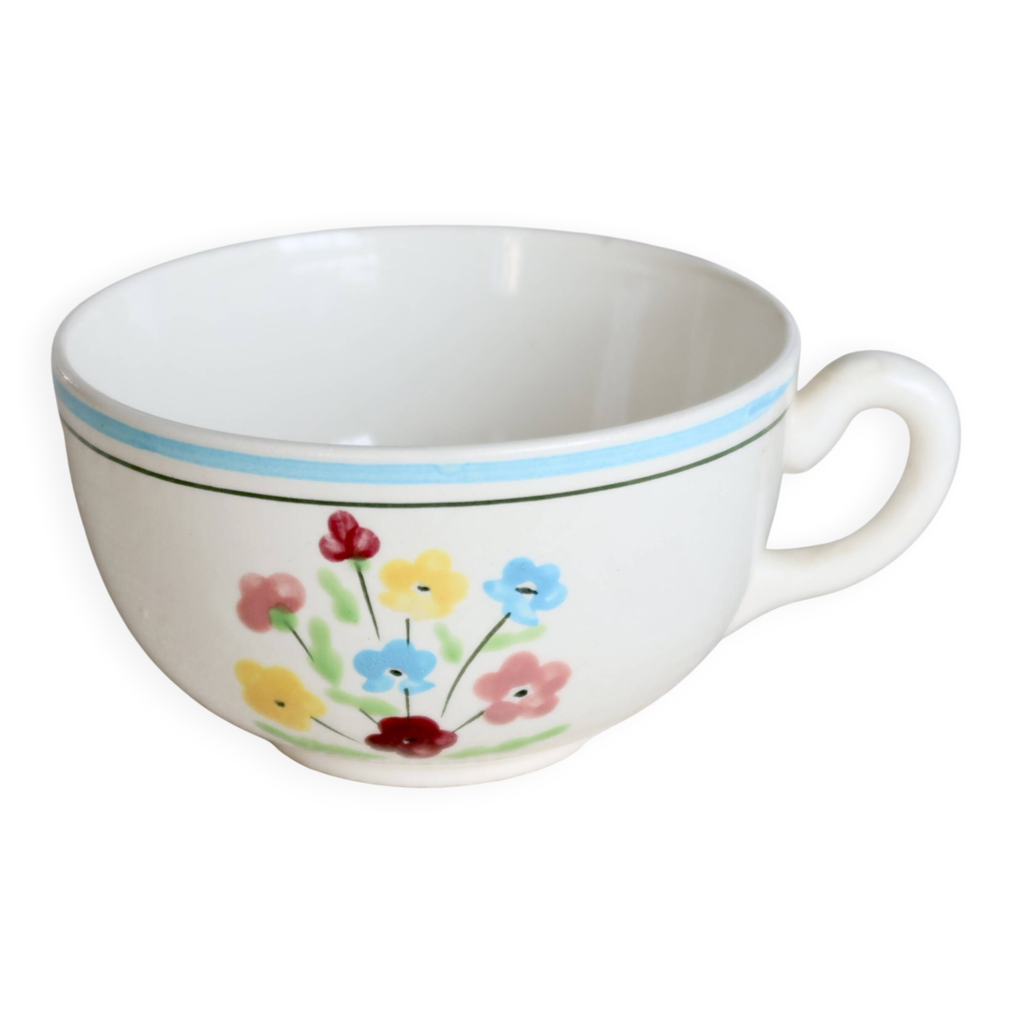 Vintage Salins earthenware chocolate cup - Floral pattern