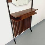 Meuble d’entrée vestiaire italien vintage avec miroir, tablettes en teck