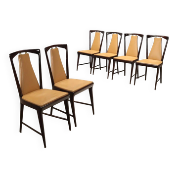 Vintage design chairs by Osvaldo Borsani in wood and faux leather, 1950s.