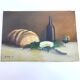 Painting canvas still life country cheese wine and bread