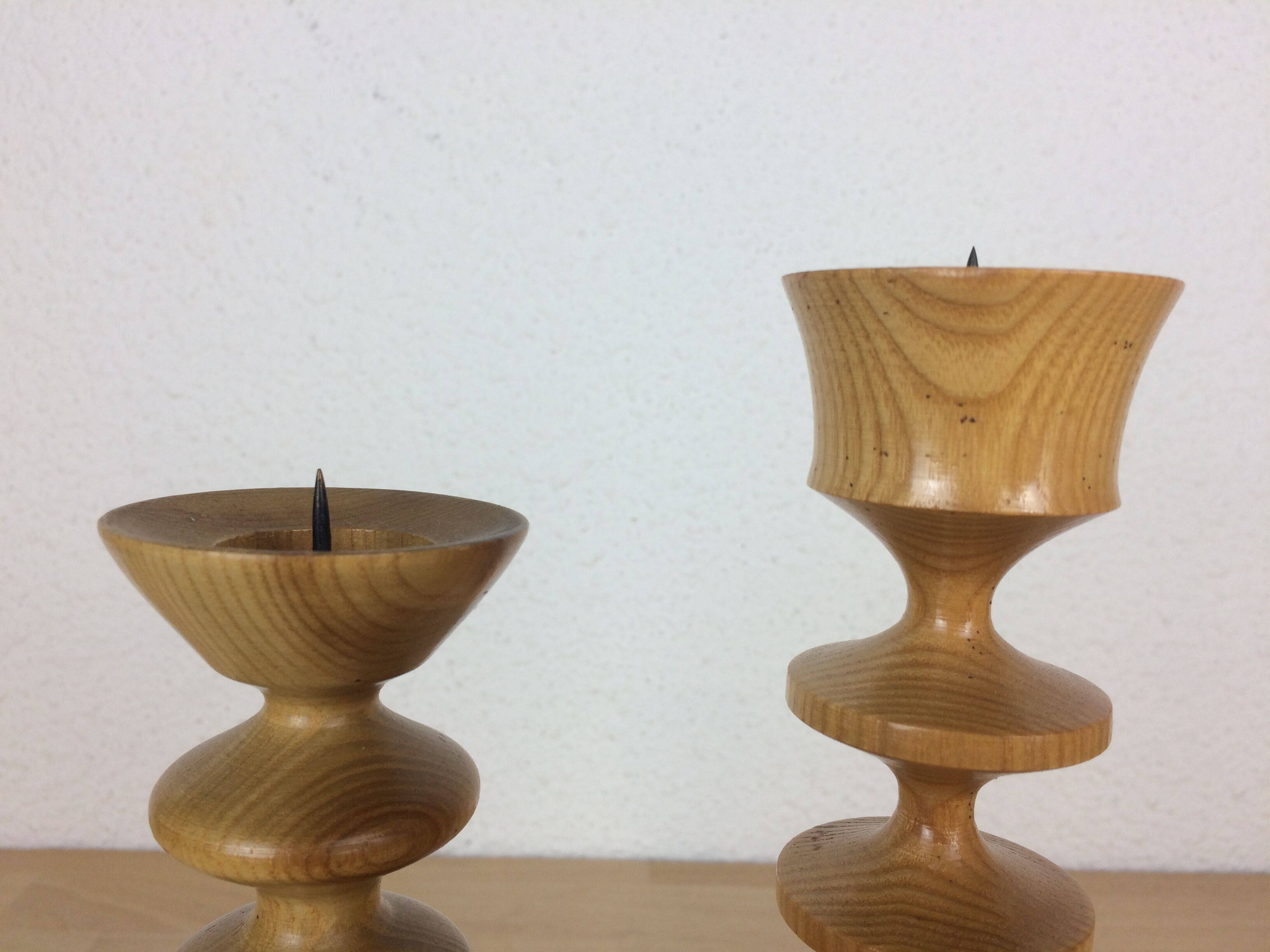 Pair of Scandinavian turned wooden candle holders