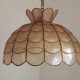 Vintage 1970s French Capiz Shell Light  Peach Scalloped Design Gold Trim