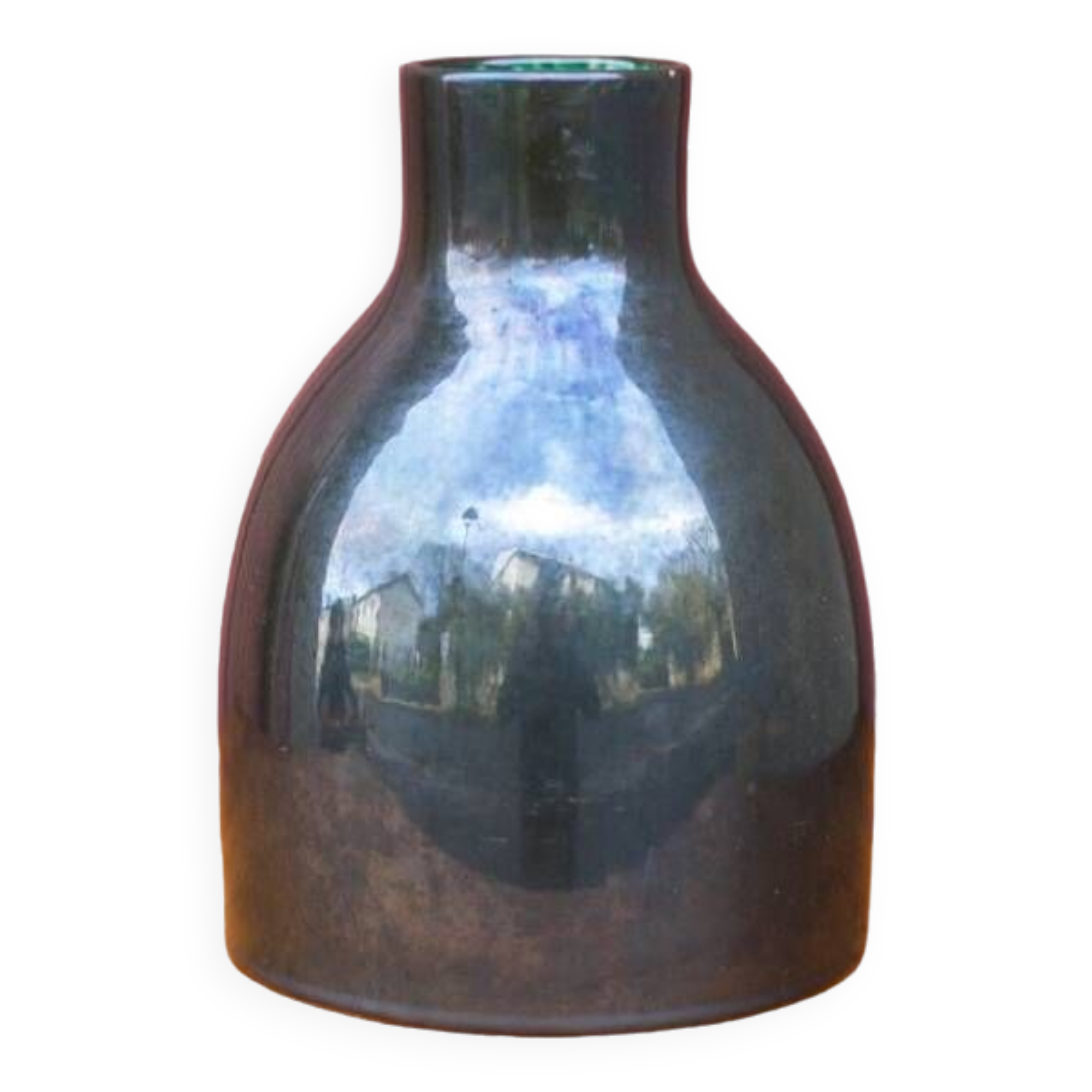 Green enameled ceramic vase, modernist vase, numbered vase, minimalist, collection, decoration