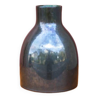 Green enameled ceramic vase, modernist vase, numbered vase, minimalist, collection, decoration