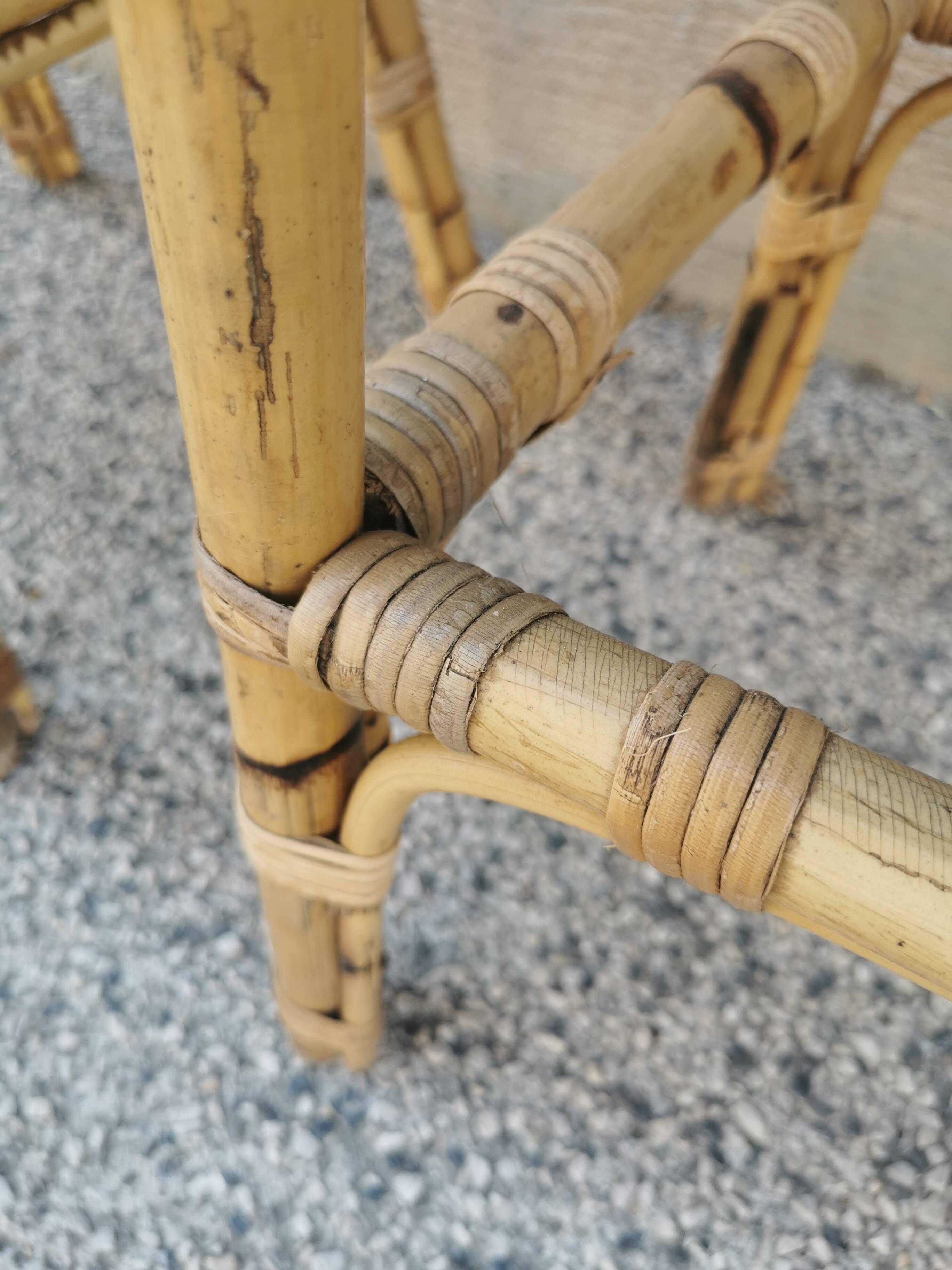 Pair of vintage bamboo stools from the 70s