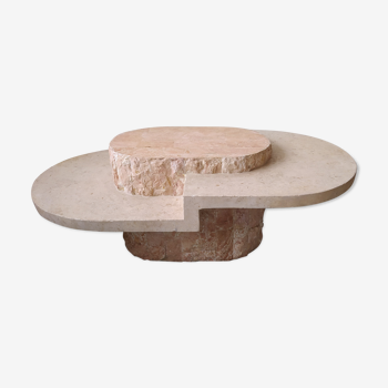 3-level oval coffee table in stone and reconstructed marble
