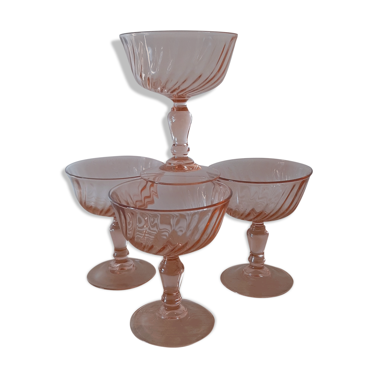 Pink glass champagne cups