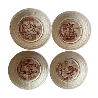 Set of 4 old Luneville dessert plates