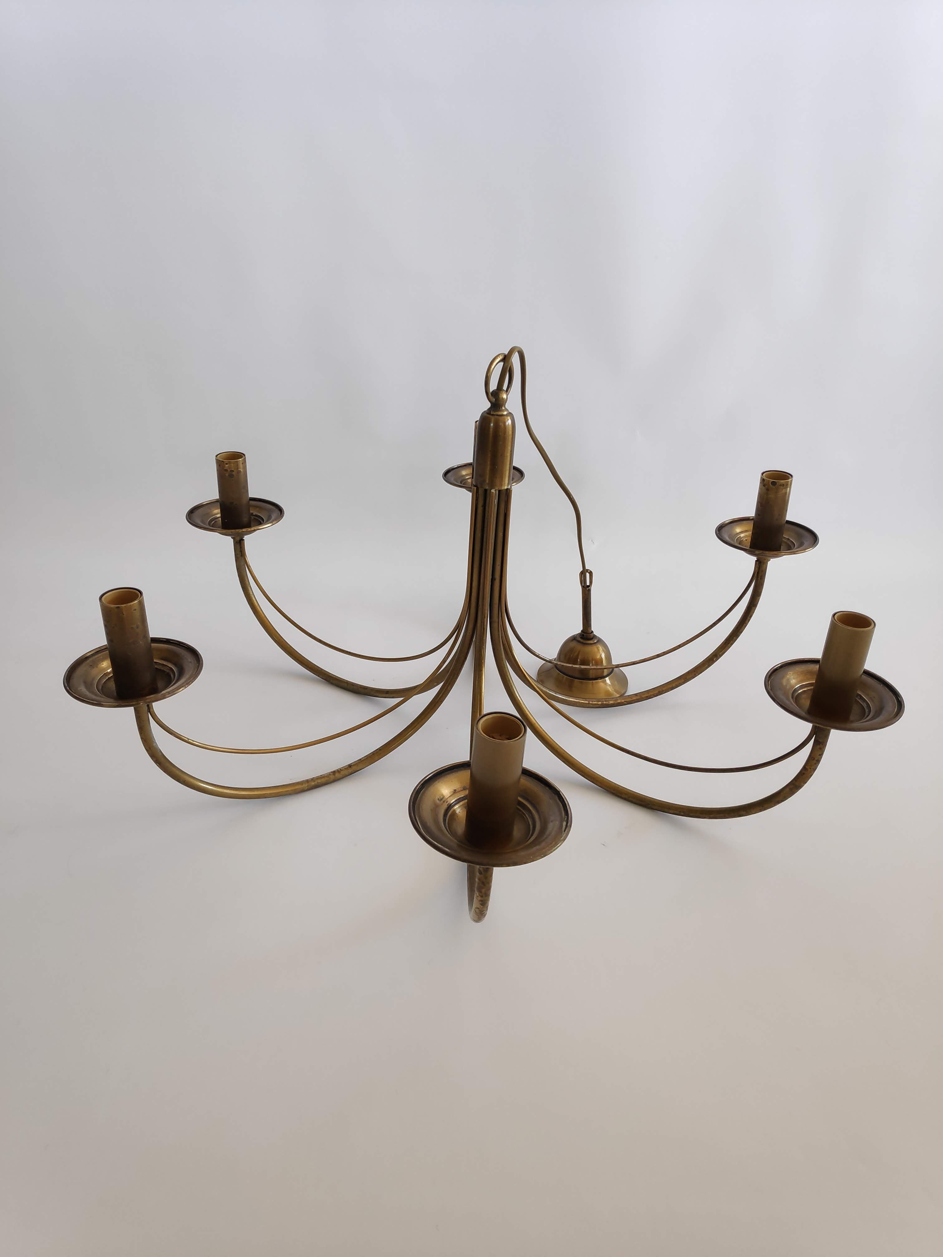 Chandelier in patinated brass of the years 70