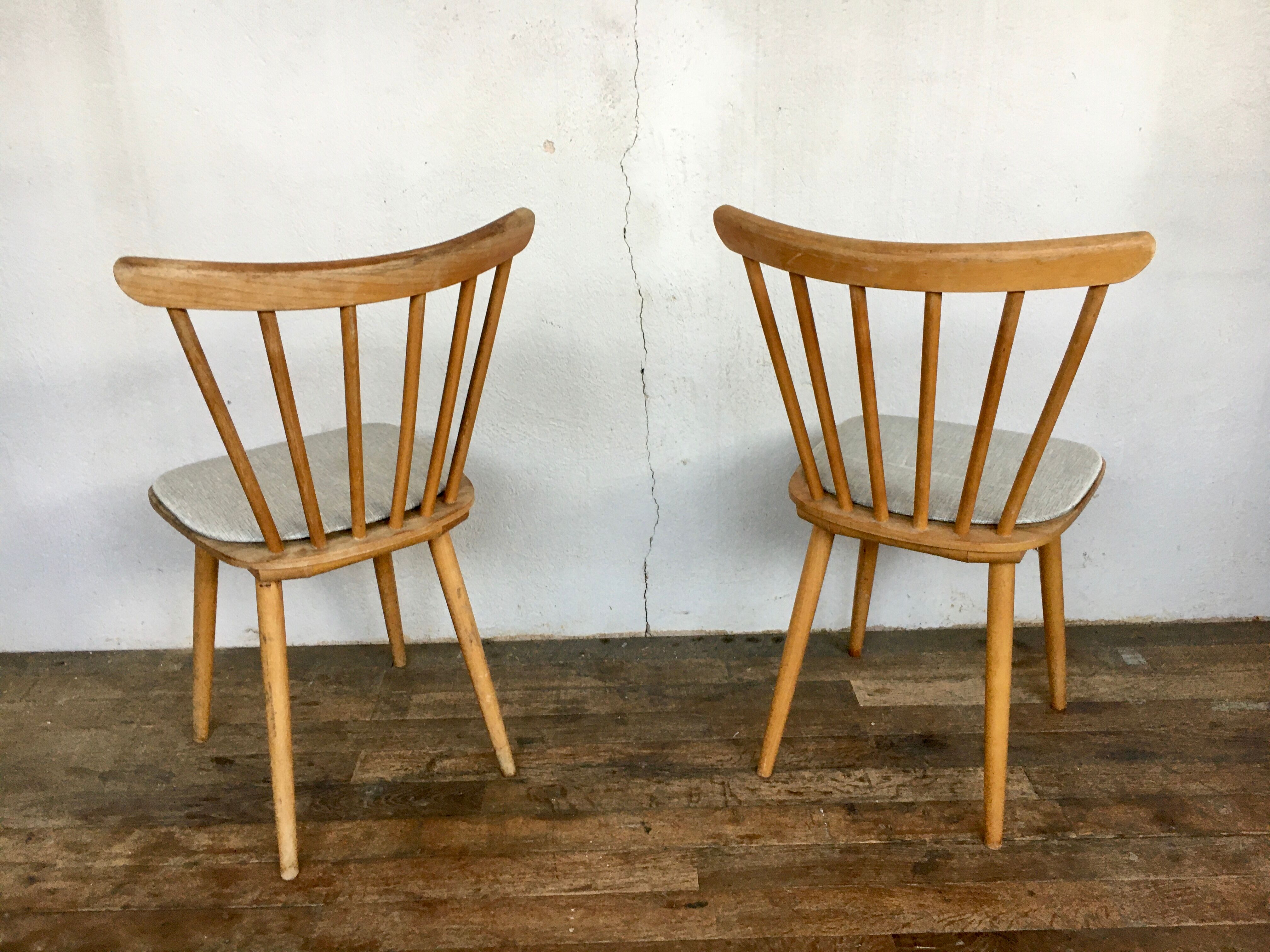 Pair of vintage white leatherette bistro chairs from the 1960s
