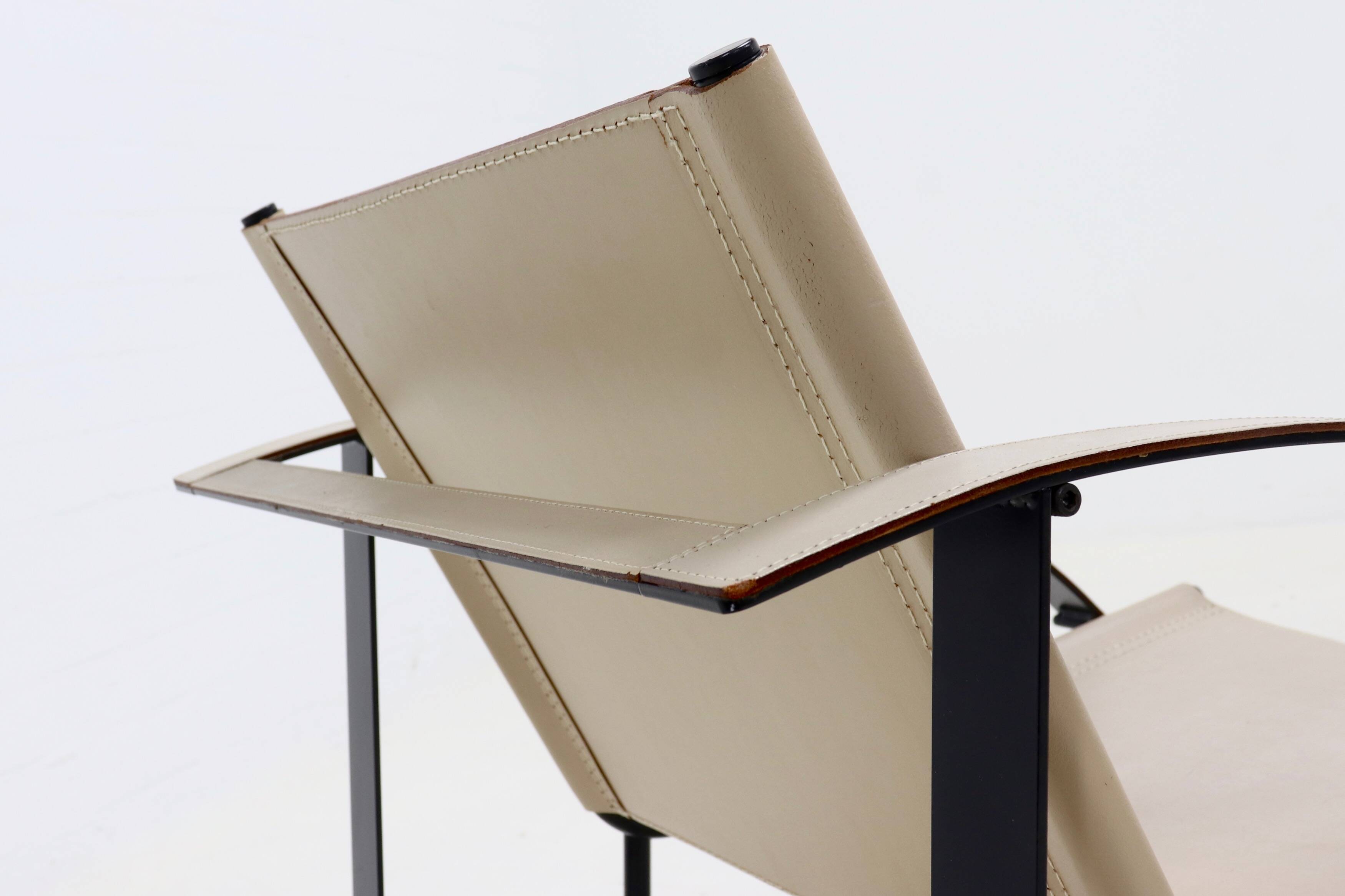 Set of 2 Post Modern Saddle Leather and Steel Armchairs 1970s