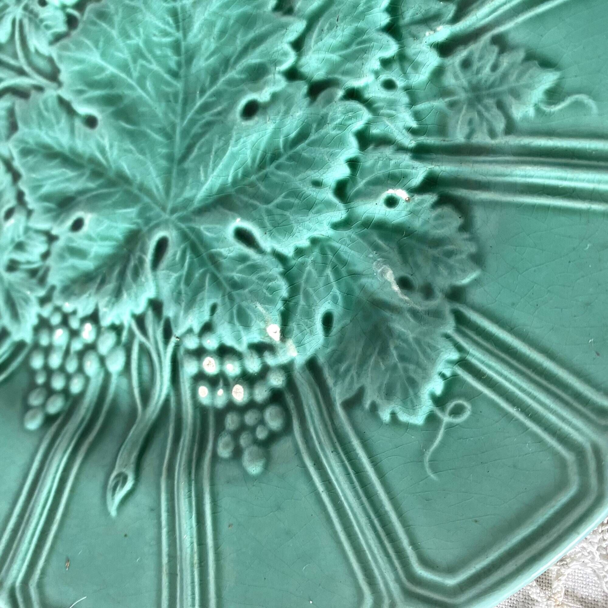 10 barbotine dessert plates and vine leaf dish