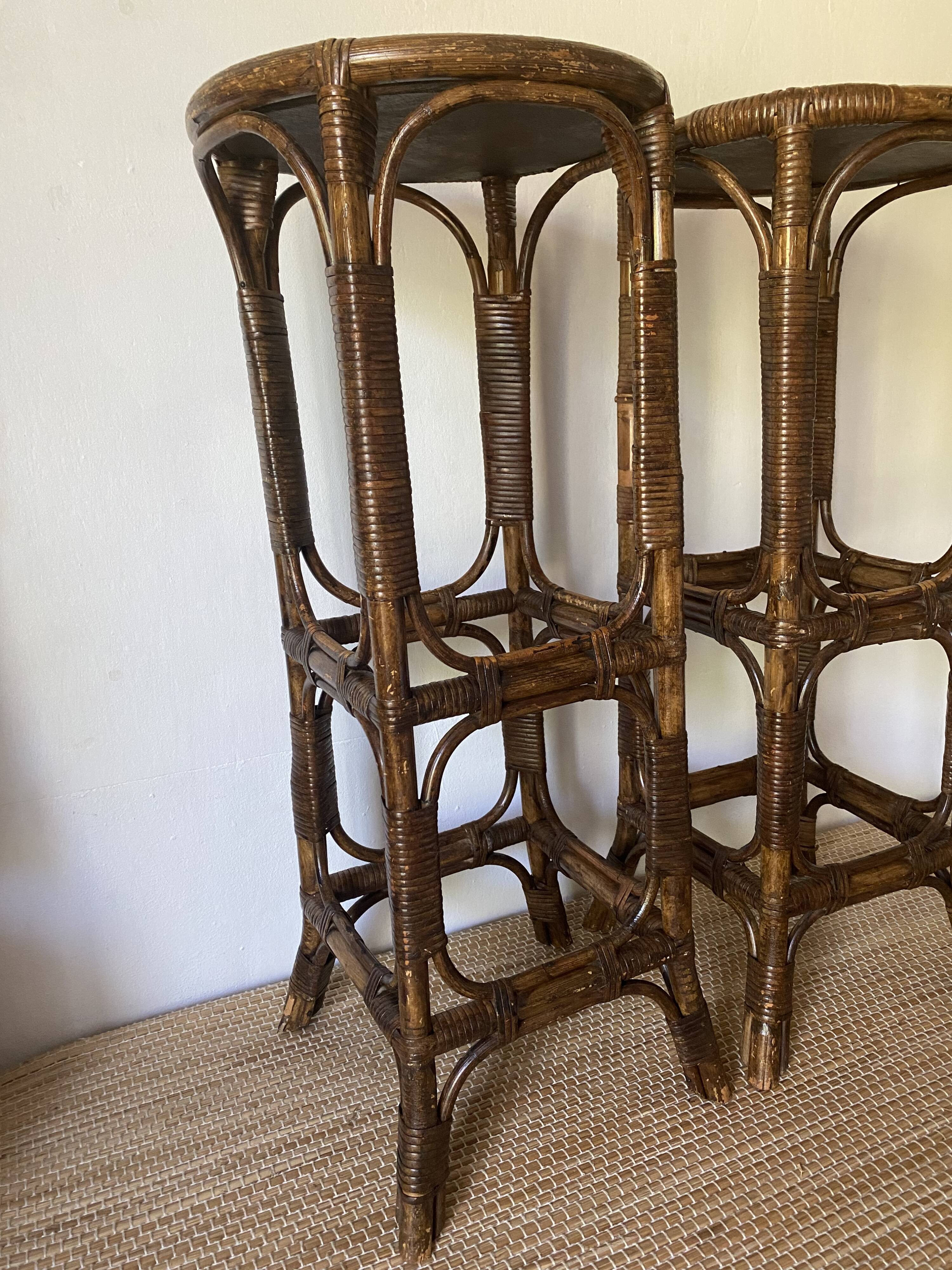 Vintage rattan bar stools or plant holder