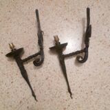 Pair of wrought iron "fleur de lys" torch lights 1 light
