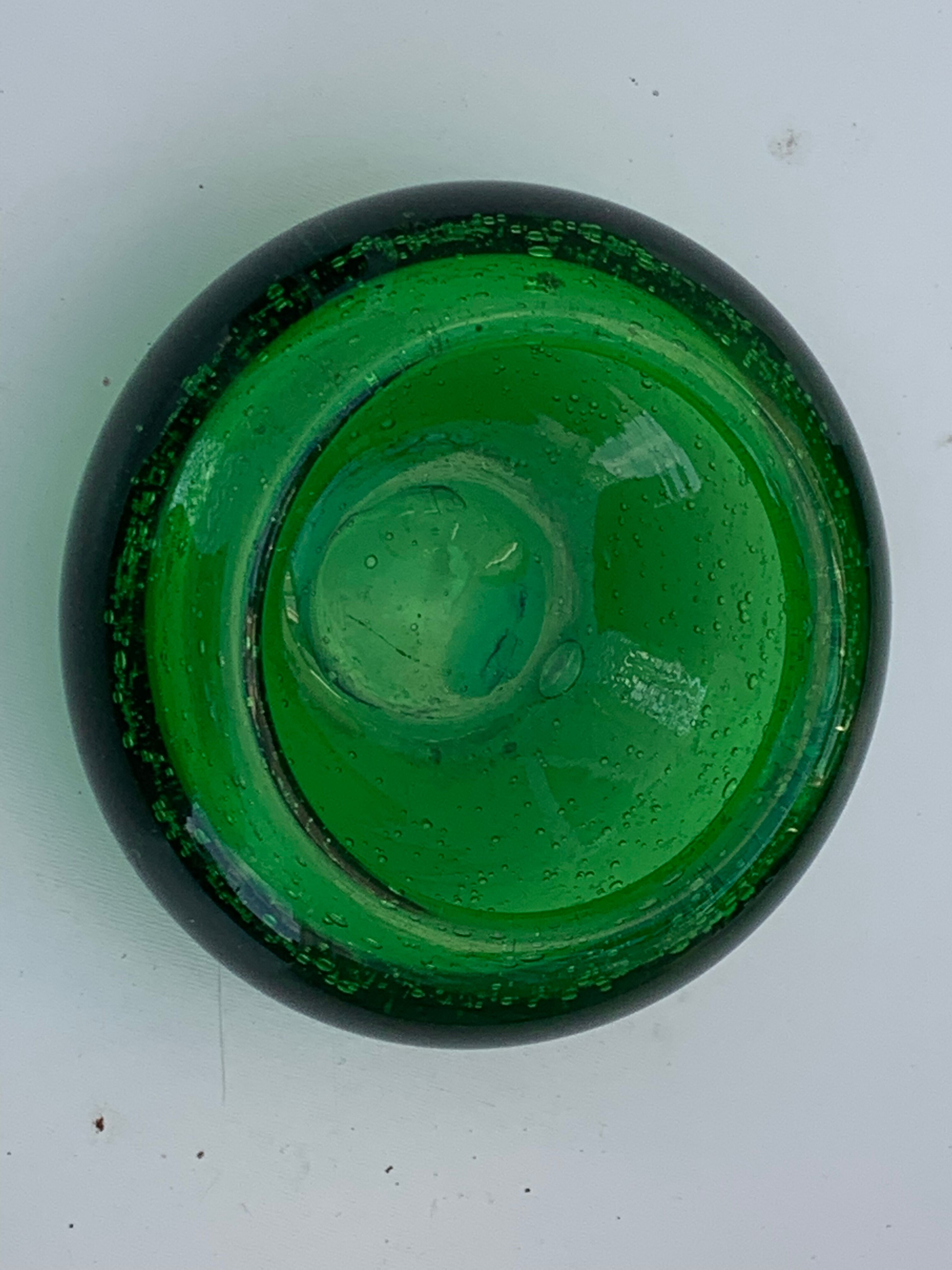 Organic glassware ashtray in signed and vintage green blown glass