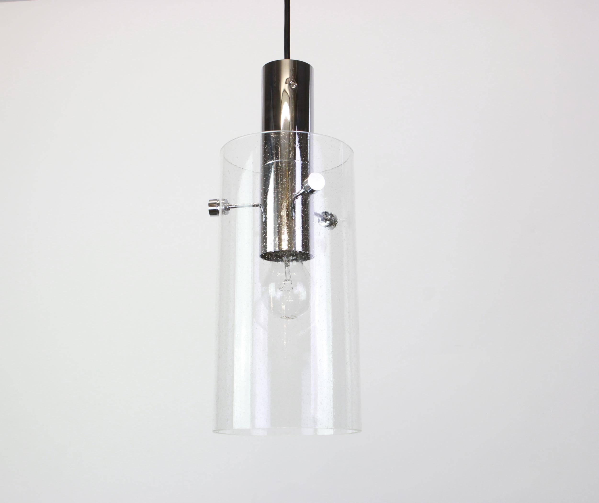 1 of 3 lantern-shaped pendant light with cylindrical glass shade by Limburg, Germany, 1960s.