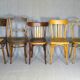 Set of 24 mismatched bistro chairs, curved wood, 1920 to 1955 Thonet...