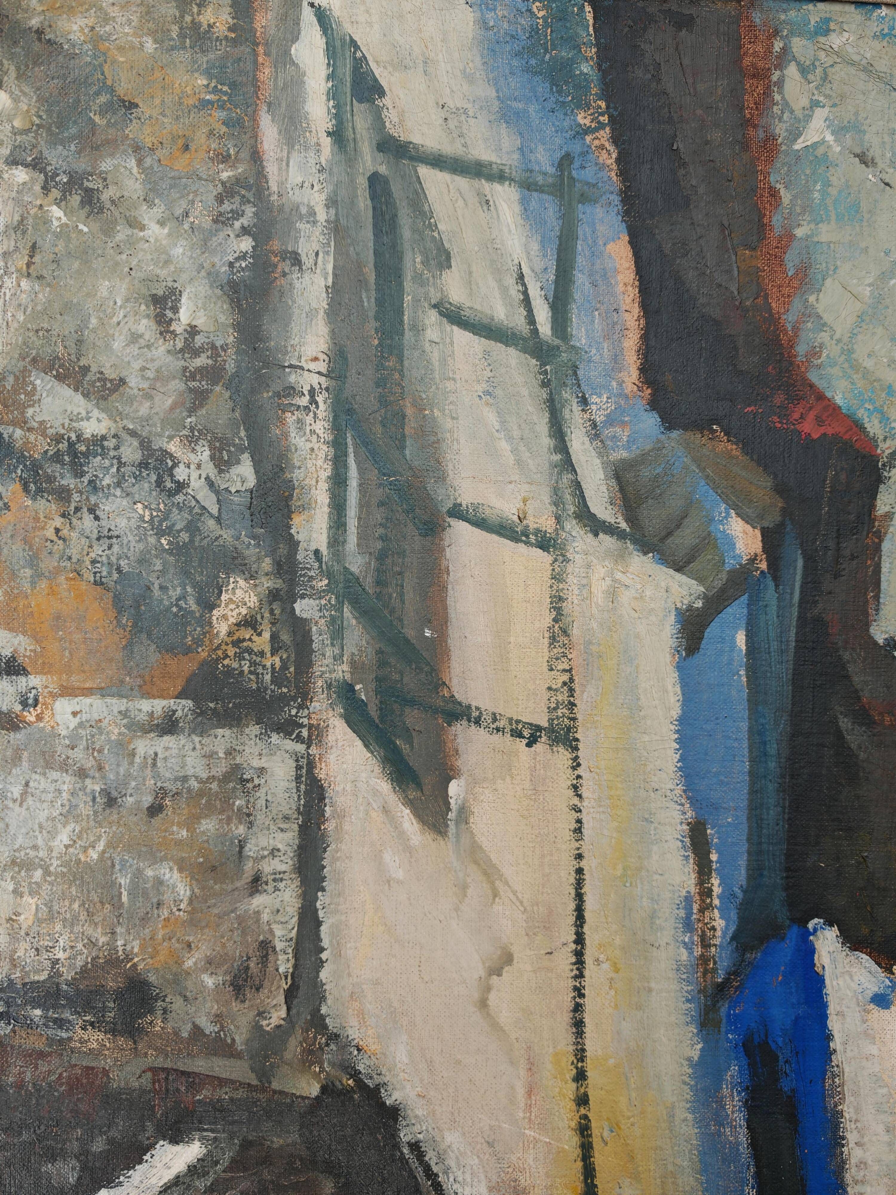 Modernist oil on canvas "Ohrid" by Aleksandar Jeremic Cibe, 1959