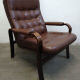 Fauteuil en cuir du milieu du siècle