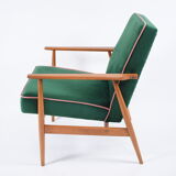 Fauteuil vintage années 1970 velours bouteille verte
