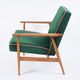 Vintage armchair, fully renovated, 1970s, green bottle velvet, pink edge