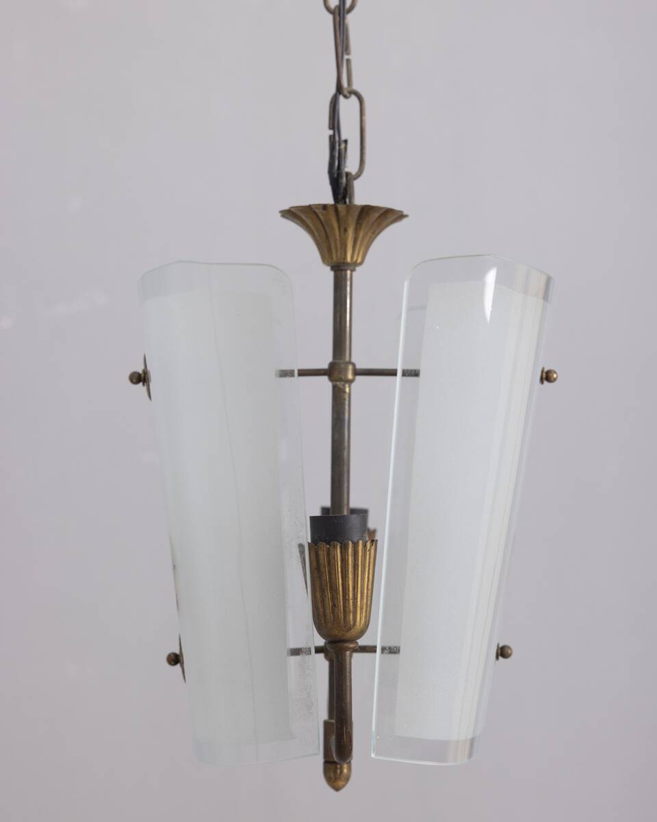 Vintage 1950s chandelier in decorated glass, italian design