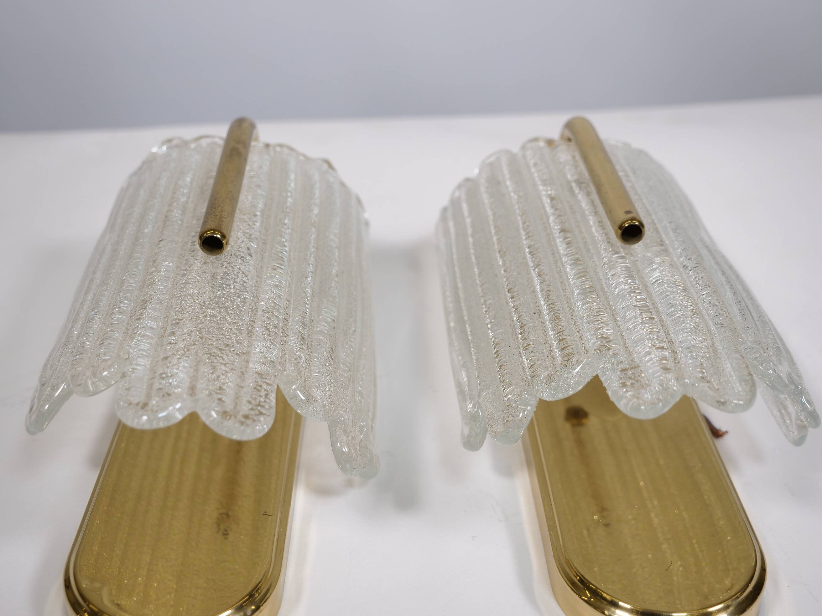 Brass and Ice Glass Wall Lamps by Carl Fagerlund for JBS, Set of 2, 1970s