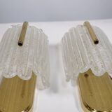 Brass and Ice Glass Wall Lamps by Carl Fagerlund for JBS, Set of 2, 1970s
