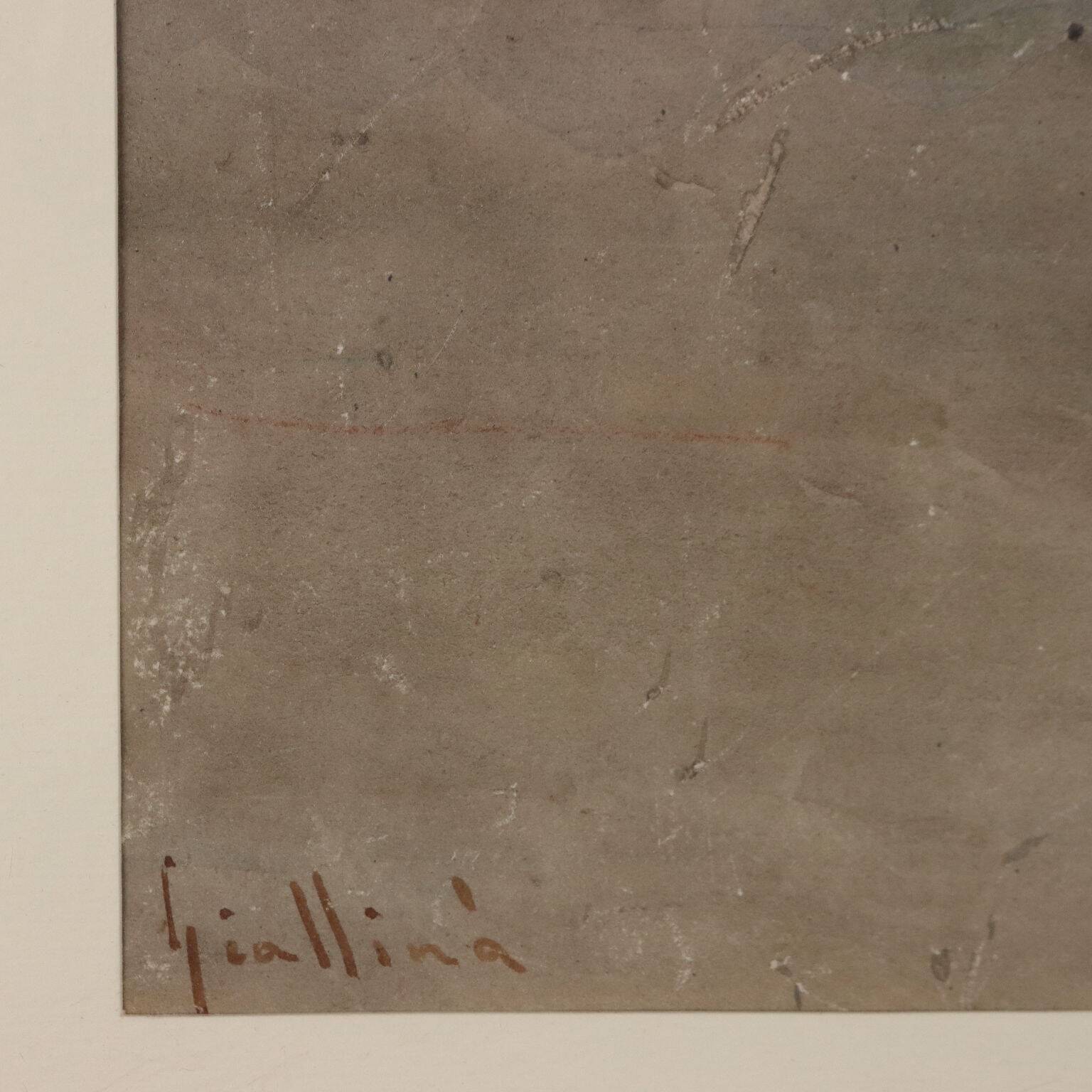 Old painting signed Angelos Giallinas, watercolour on paper from the 1800s.