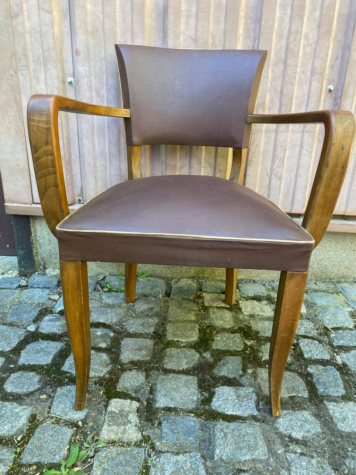 Art Deco bridge armchairs in leather from the 1950s.