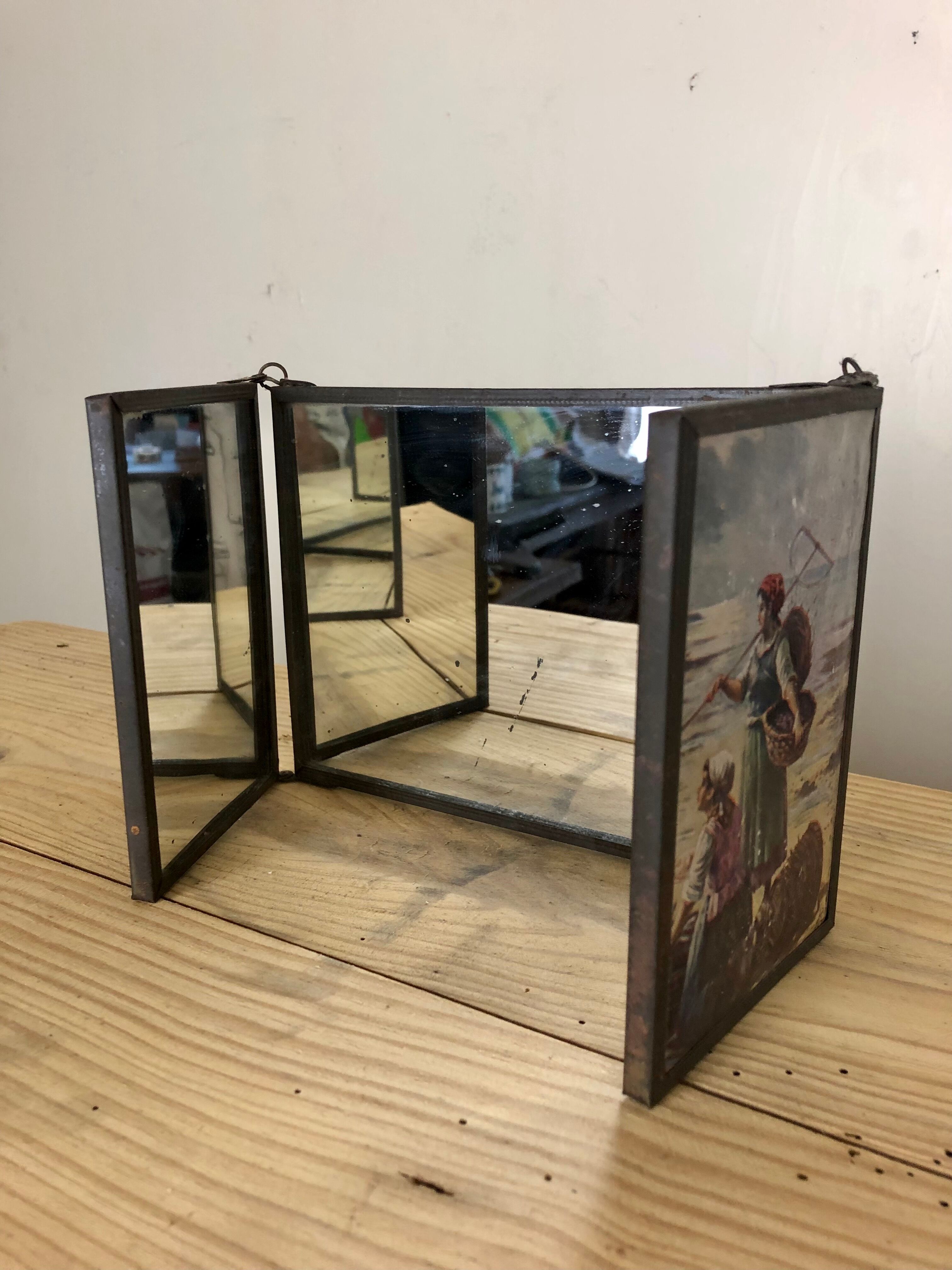 Barber mirror triptych 1900 43x15cm