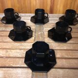 Series of 6 cups & saucers esso collection noire france vintage #a538